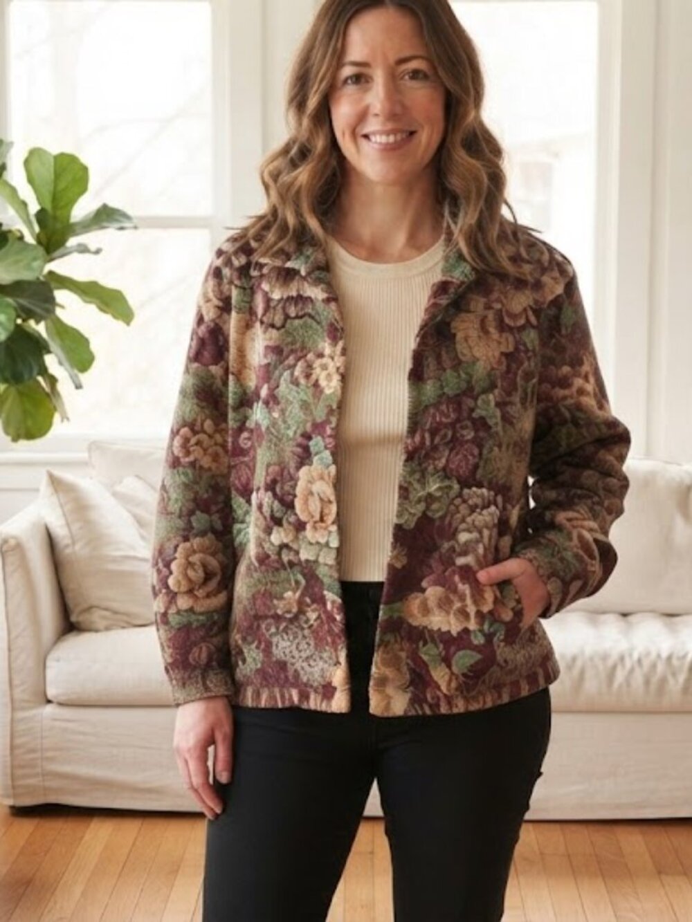Brown Floral Button-Up Jacket
